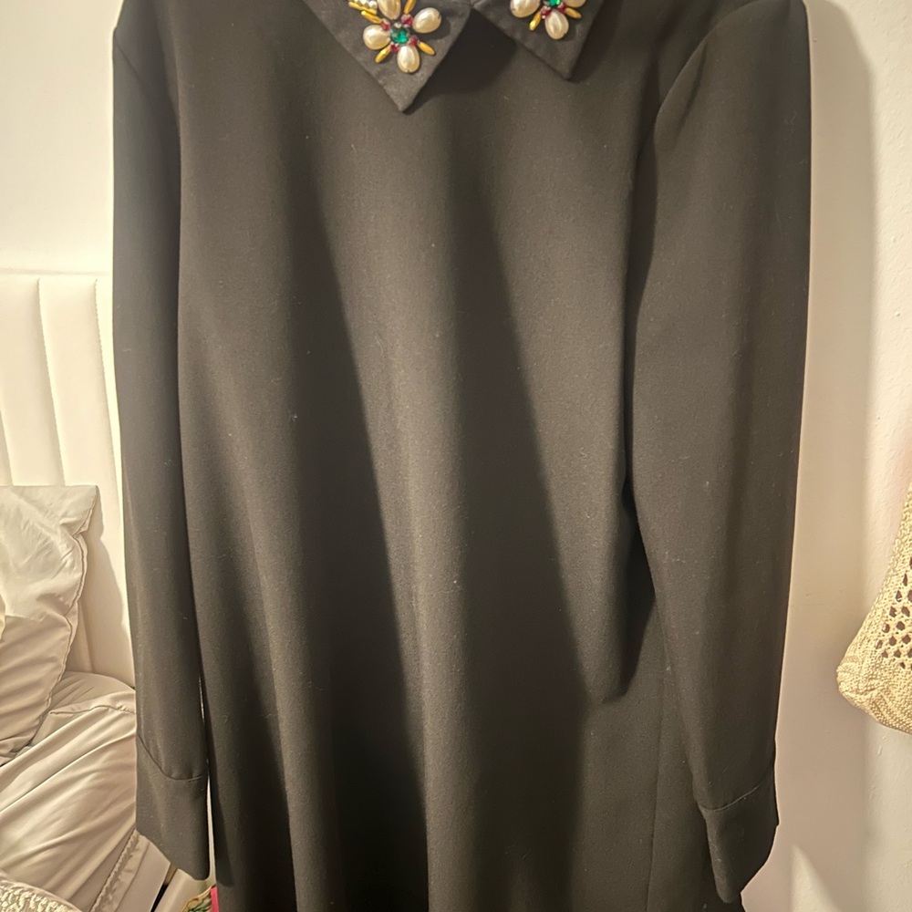 Lea & Viola Black Midi Dress with Embellished Collar